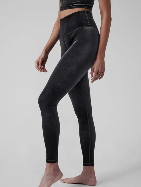 Athleta Pants - Athleta Black Velour Elation High Rise Tight Velvet Yoga Fitness Legging Size S